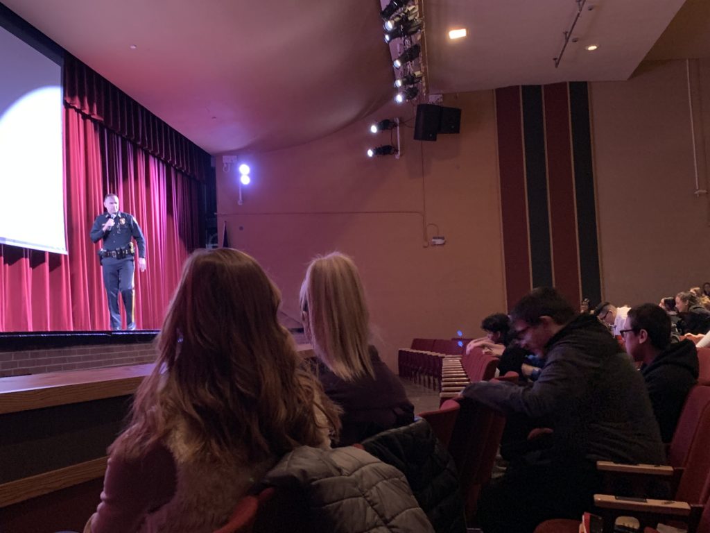 Shane Wimer speaks to students Fremont High School Auditorium