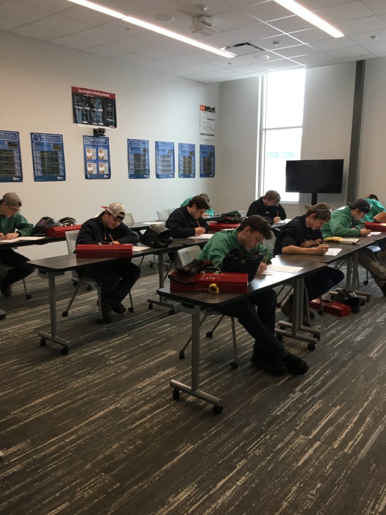 Students completing the written test