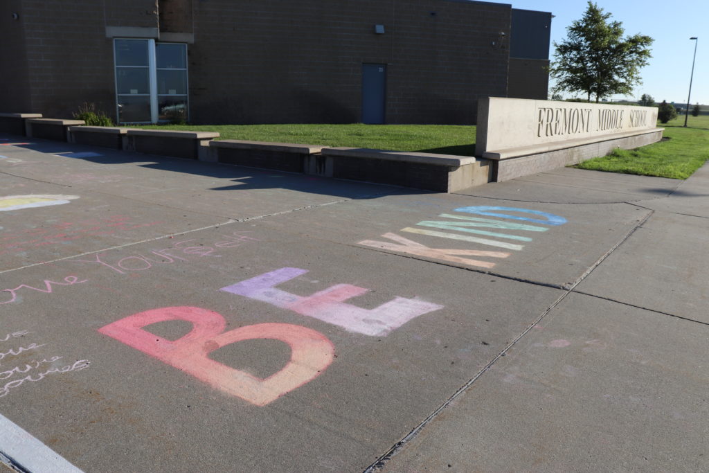 Be Kind sidewalk chalk message Fremont Middle School