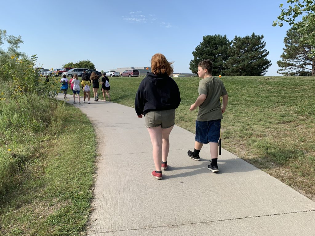 Students walking on path